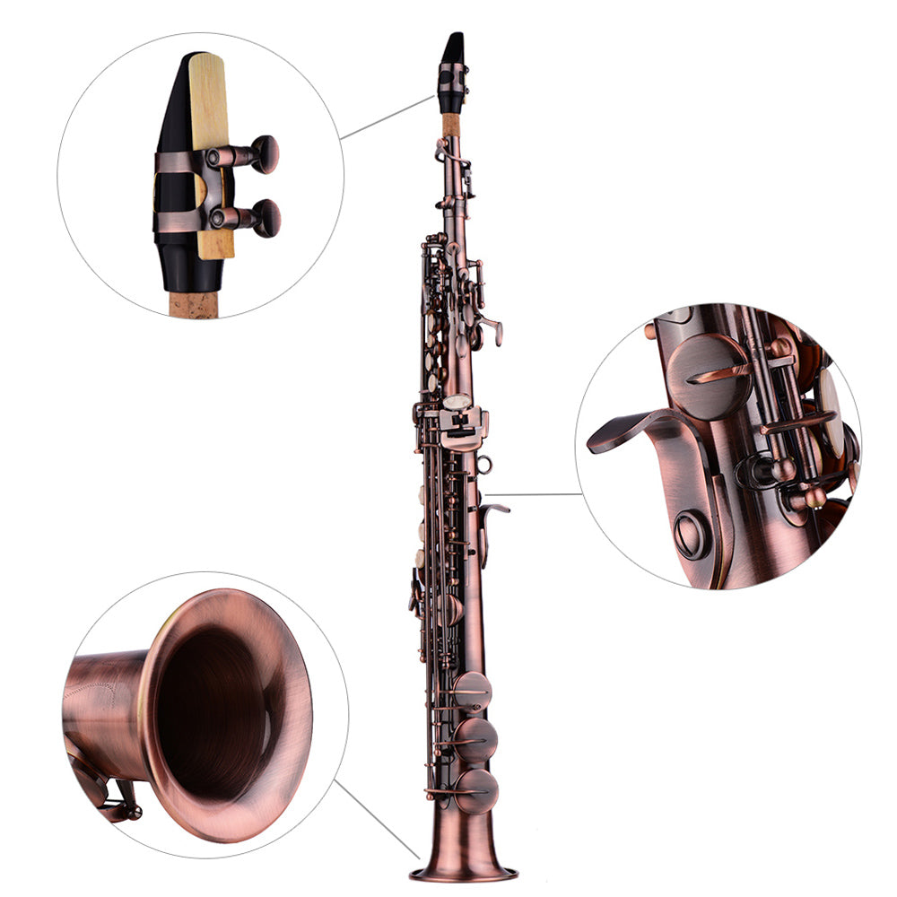 Bb Soprano Saxophone - Premium Brass with Antique Design, Red
