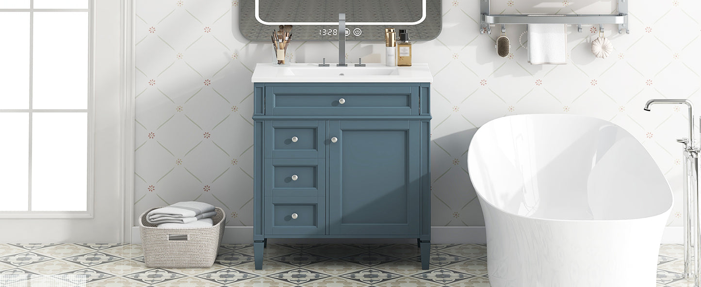 30'' Modern Bathroom Vanity with Sink & Storage - Blue