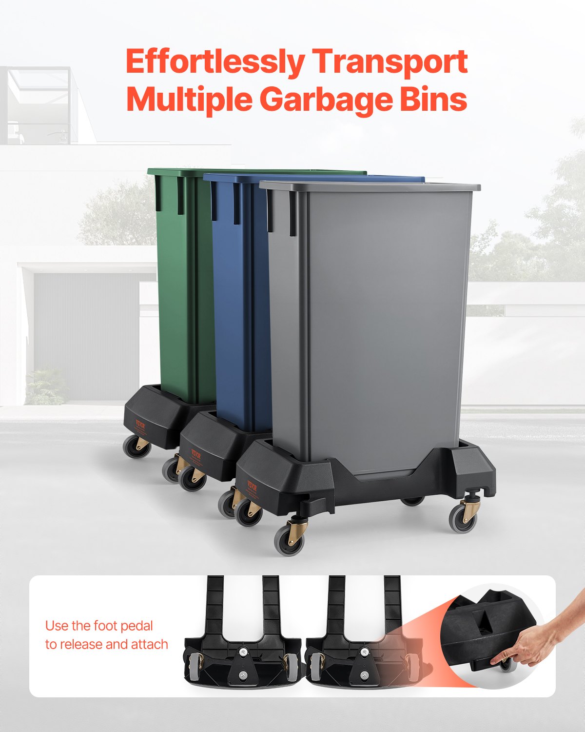 Heavy Duty Trash Can Dolly with Wheels for 16/23 Gal Bins - Black