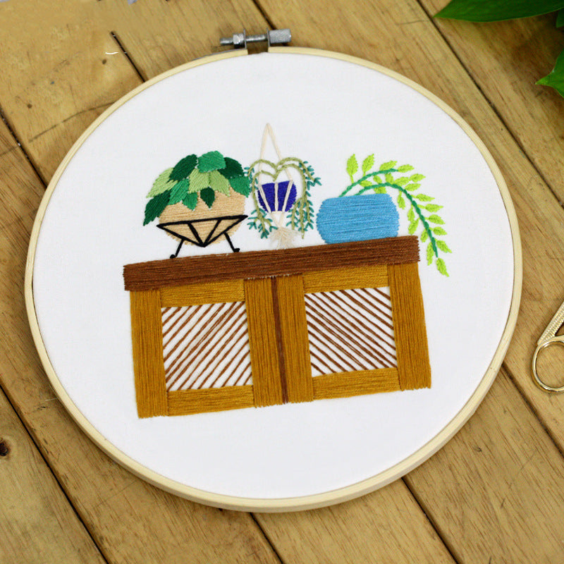 DIY Embroidery Kit for Beginners - Handmade Cross Stitch Material Bag with Canvas, Thread & Frame