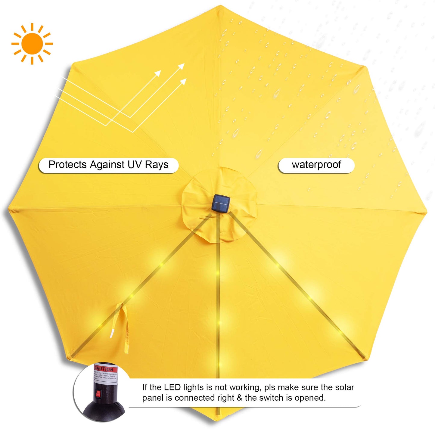 7ft Solar-Powered Outdoor Patio Umbrella with Tilt - Yellow