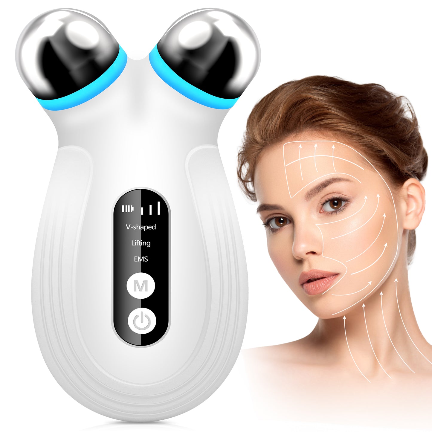Microcurrent Facial Toning Device for Skin Tightening and Anti-Aging - White