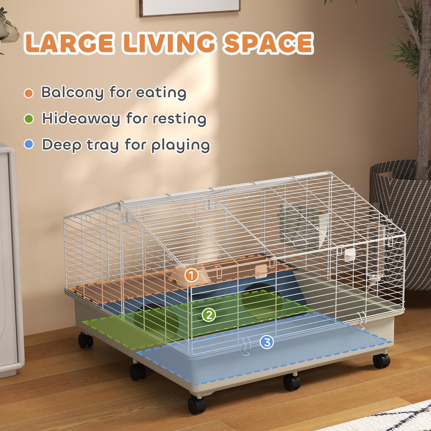 Small Animal Cage with Water Bottle & Hay Feeder for Rabbits Guinea Pigs Hedgehogs 35x35x25 Inches