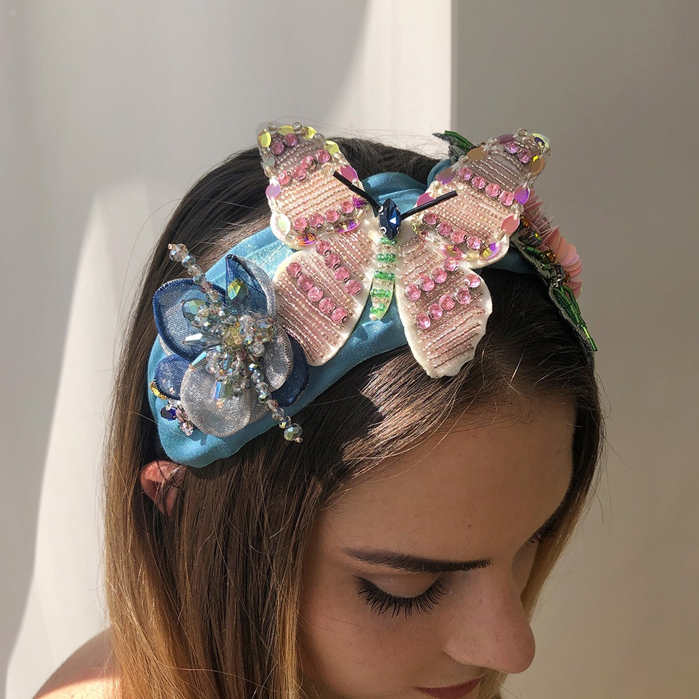Butterfly Headband With Diamond & Sequin Beads