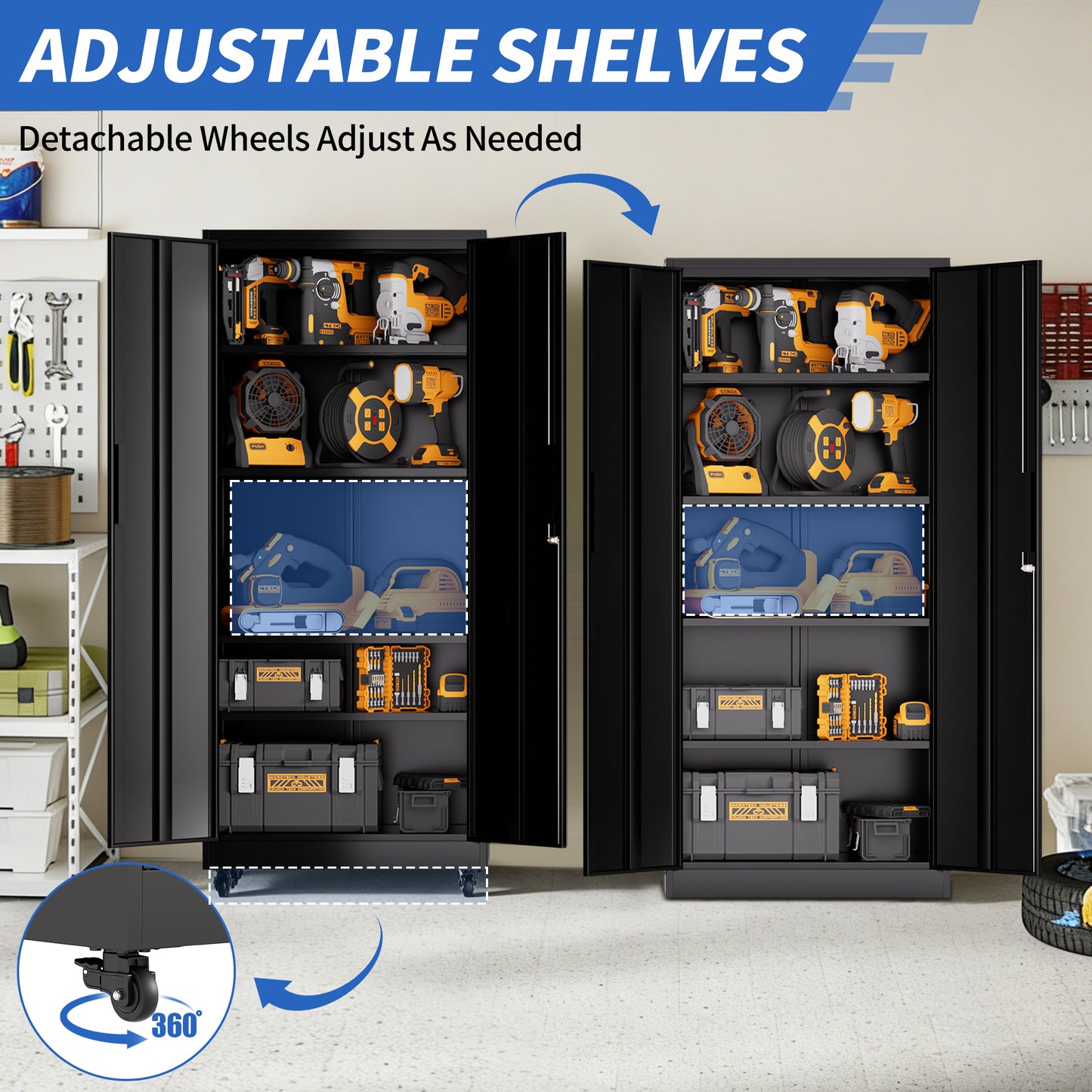 71H Metal Garage Storage Cabinet With Wheels And Lock, Heavy Duty