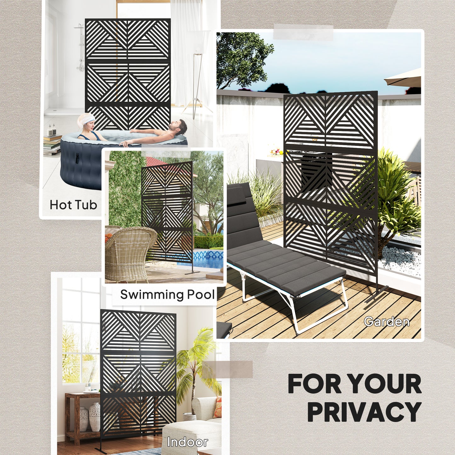 Outdoor Privacy Screen with Trellis - Rhombus Black
