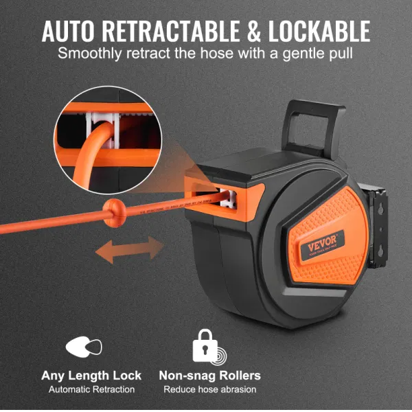 Retractable Air Hose Reel with 50ft Hybrid Polymer Hose for Workshop & Garage
