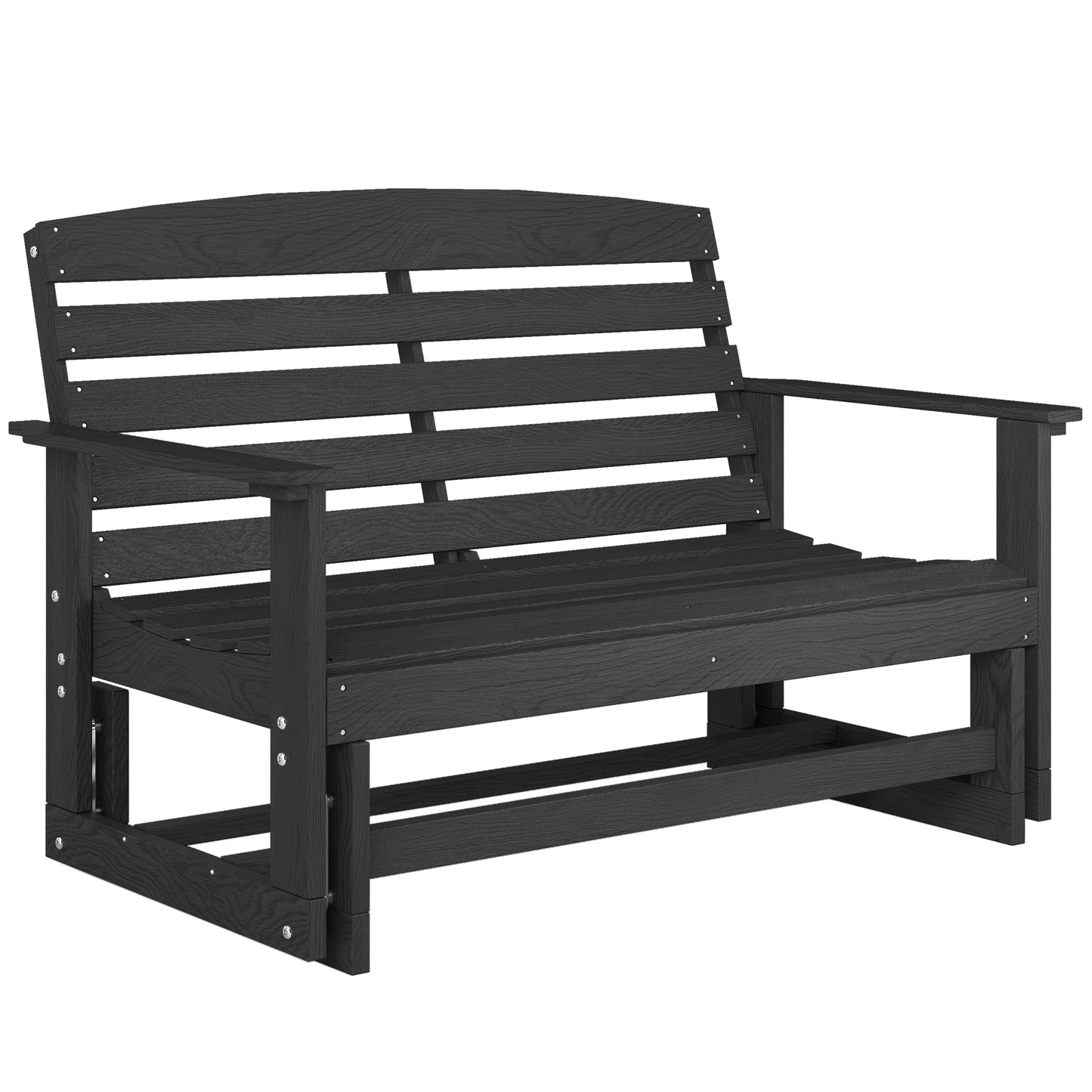 Patio Glider Bench - HDPE Slatted Double Rocking Chair, Distressed Black