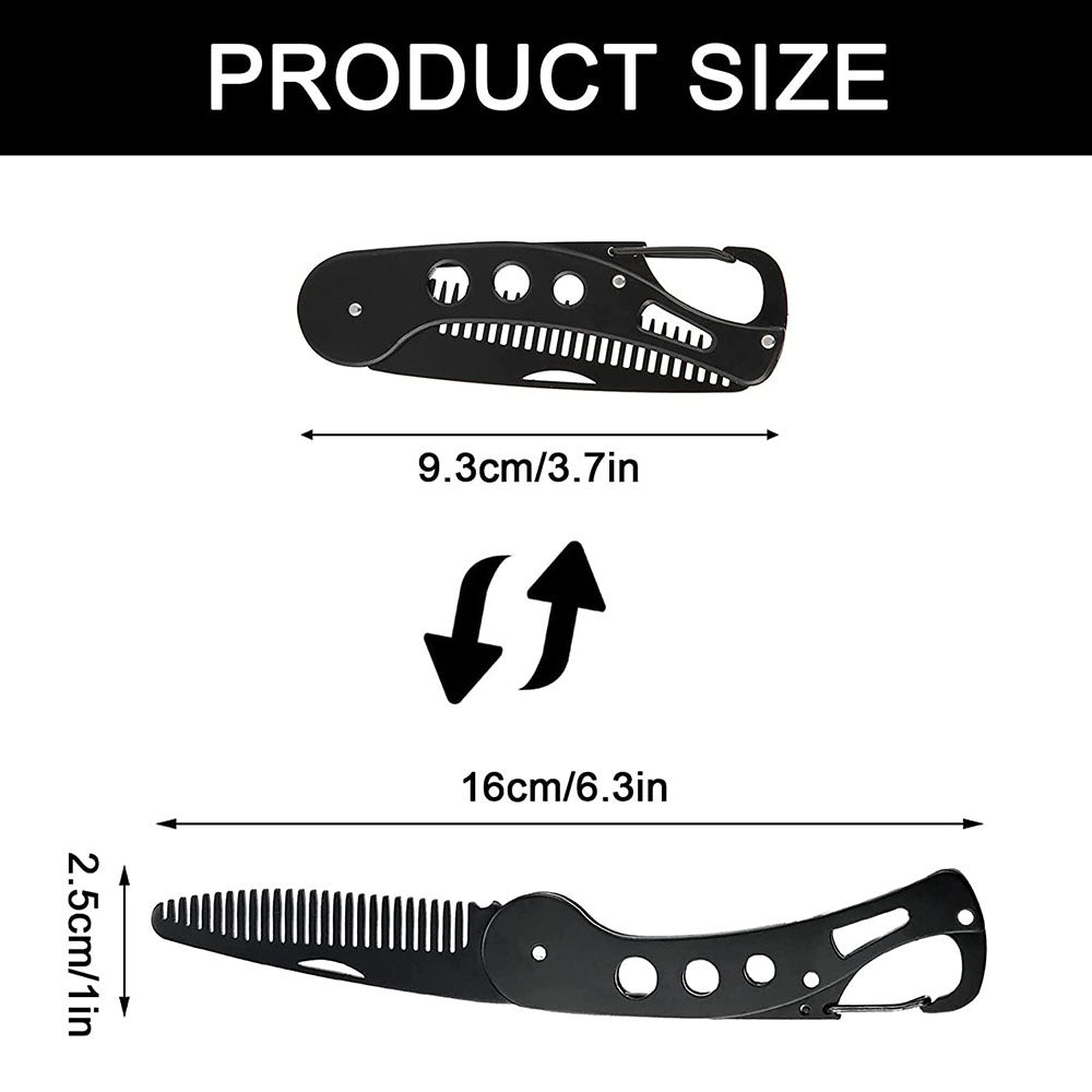 Stainless Steel Folding Beard Comb - Black