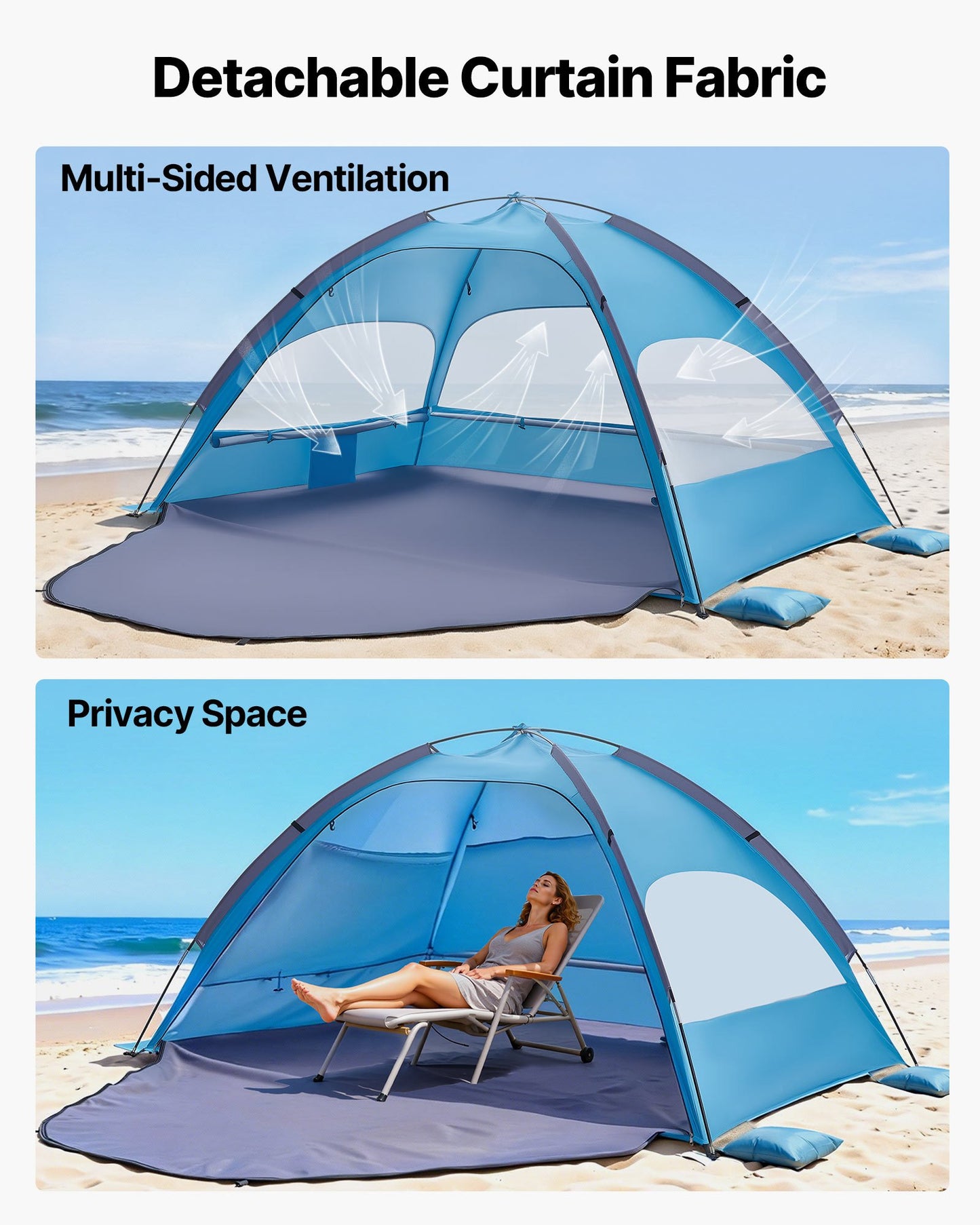 4-Person Beach Tent Sun Shelter with UPF 50+ Protection & Portable Carrying Bag