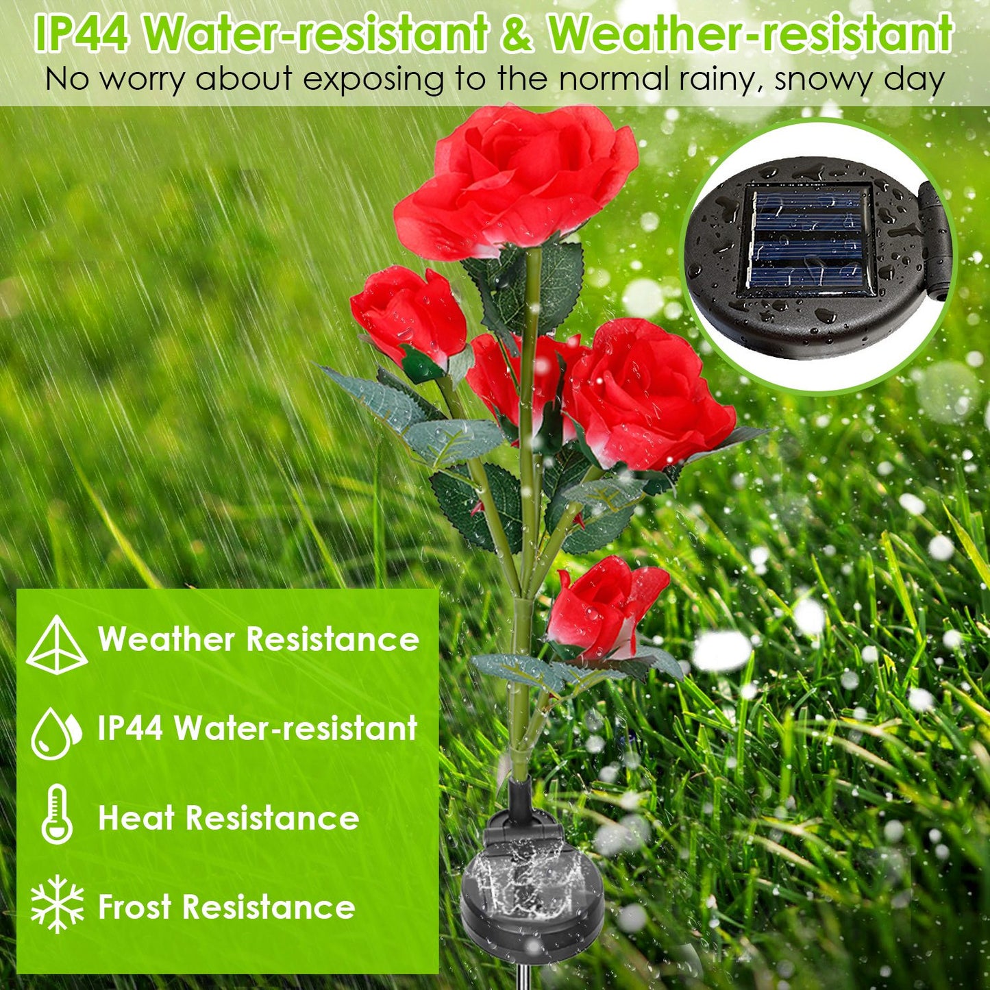 Solar Powered Rose Flower LED Lights - 2Pcs Outdoor Decorative Lamps