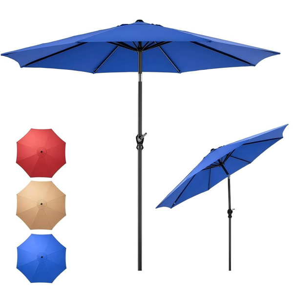 9FT Outdoor Market Patio Umbrella with Polyester Canopy, Iron Frame, UV & Waterproof