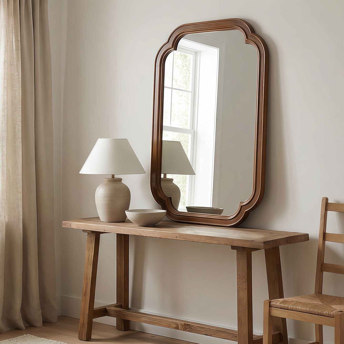 24" x 36" Solid Wood Mirror - Black & Dark Walnut Rounded Corners