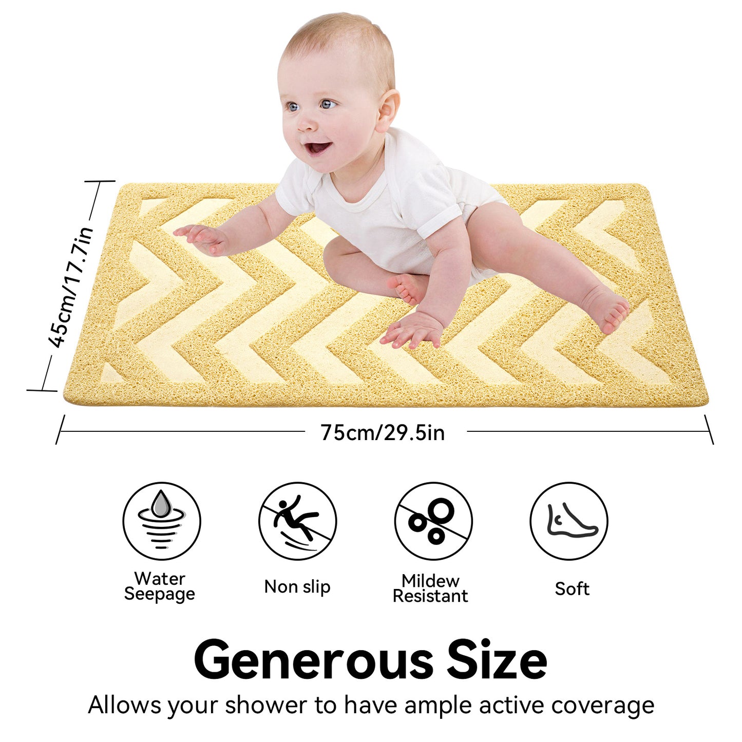 Non-Slip Waterproof Bathroom Floor Mat - 45x75cm, PVC, Multiple Colors