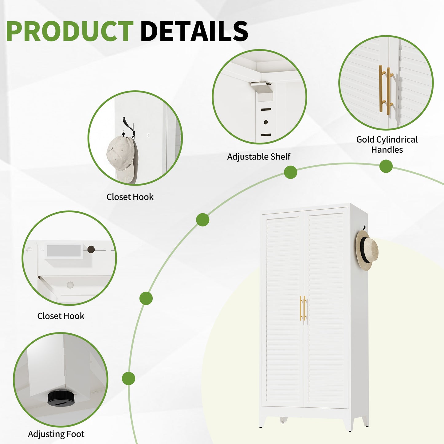 White Metal Wardrobe Closet With 2 Doors, 71in Tall Portable Storage