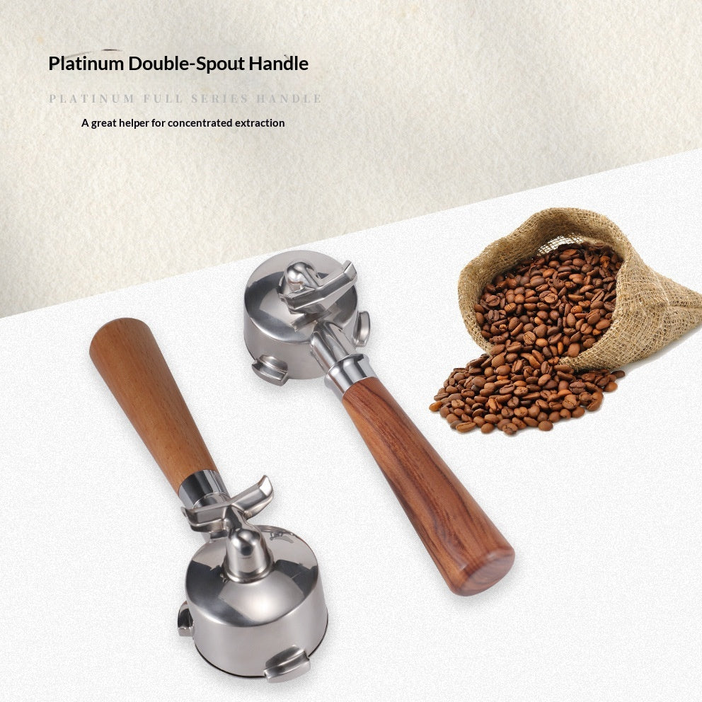 Stainless Steel Coffee Machine Dual-Spout Handle - Solid Wood Finish