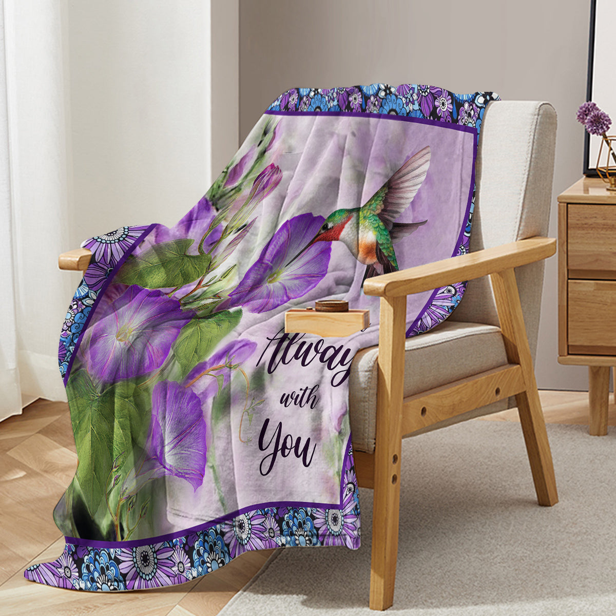 Purple Hummingbird Print Flannel Throw Blanket - Multiple Sizes