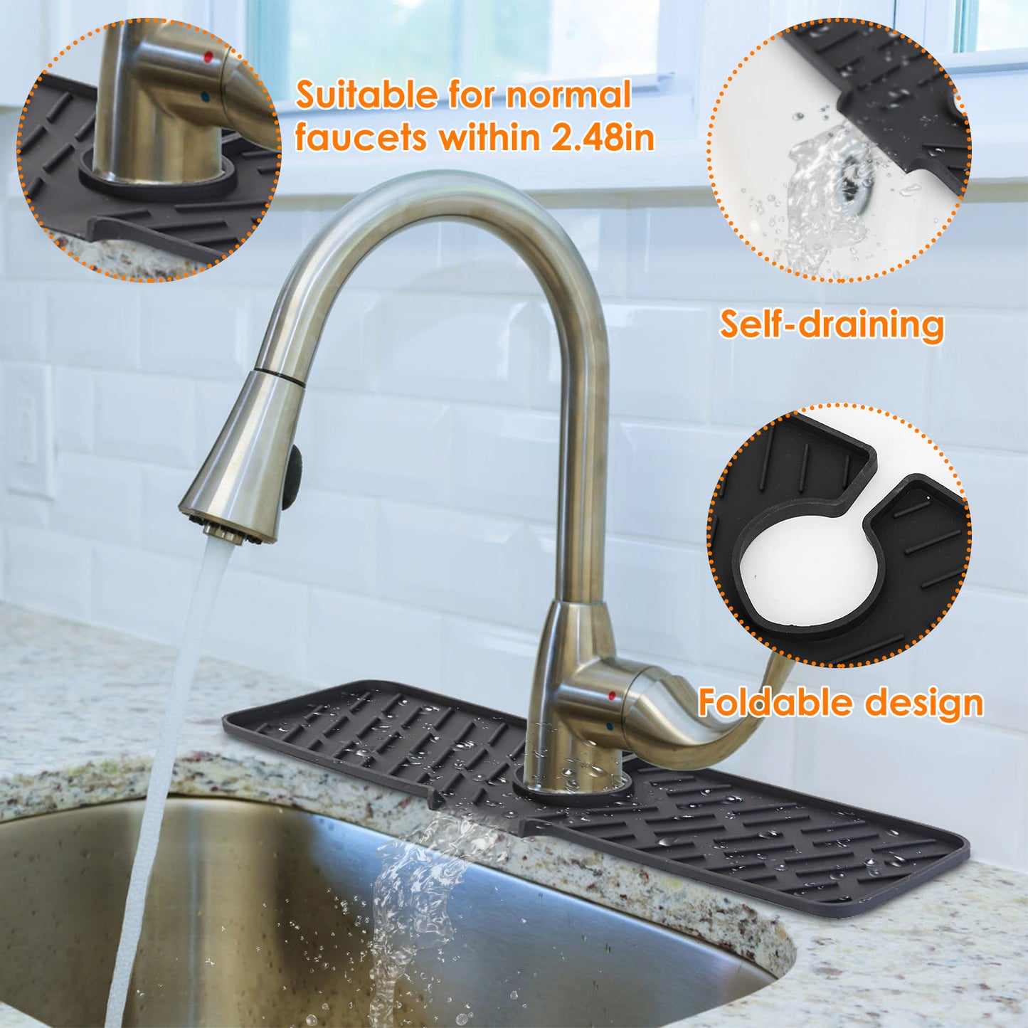 Silicone Faucet Mat - Kitchen Sink Splash Guard & Drip Catcher