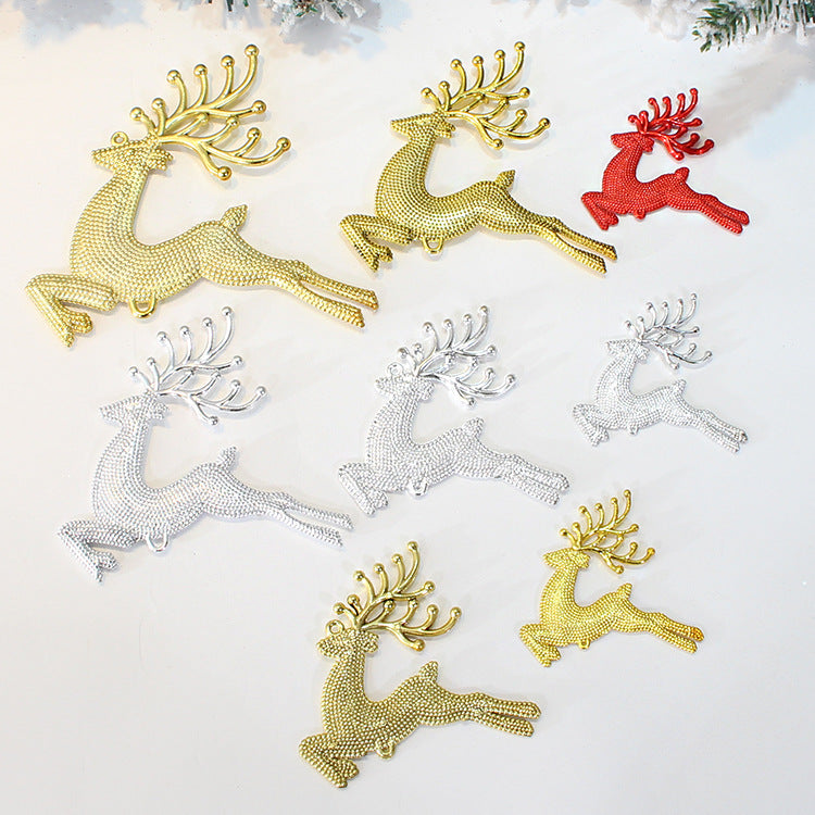 Christmas Elk Hanging Decorations Set - Gold, Silver & Red PVC Tree Ornaments