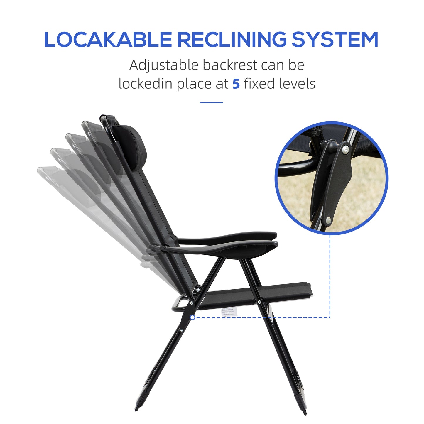 Folding Patio Dining Chairs Set of 2 - Adjustable Sling Back, Black