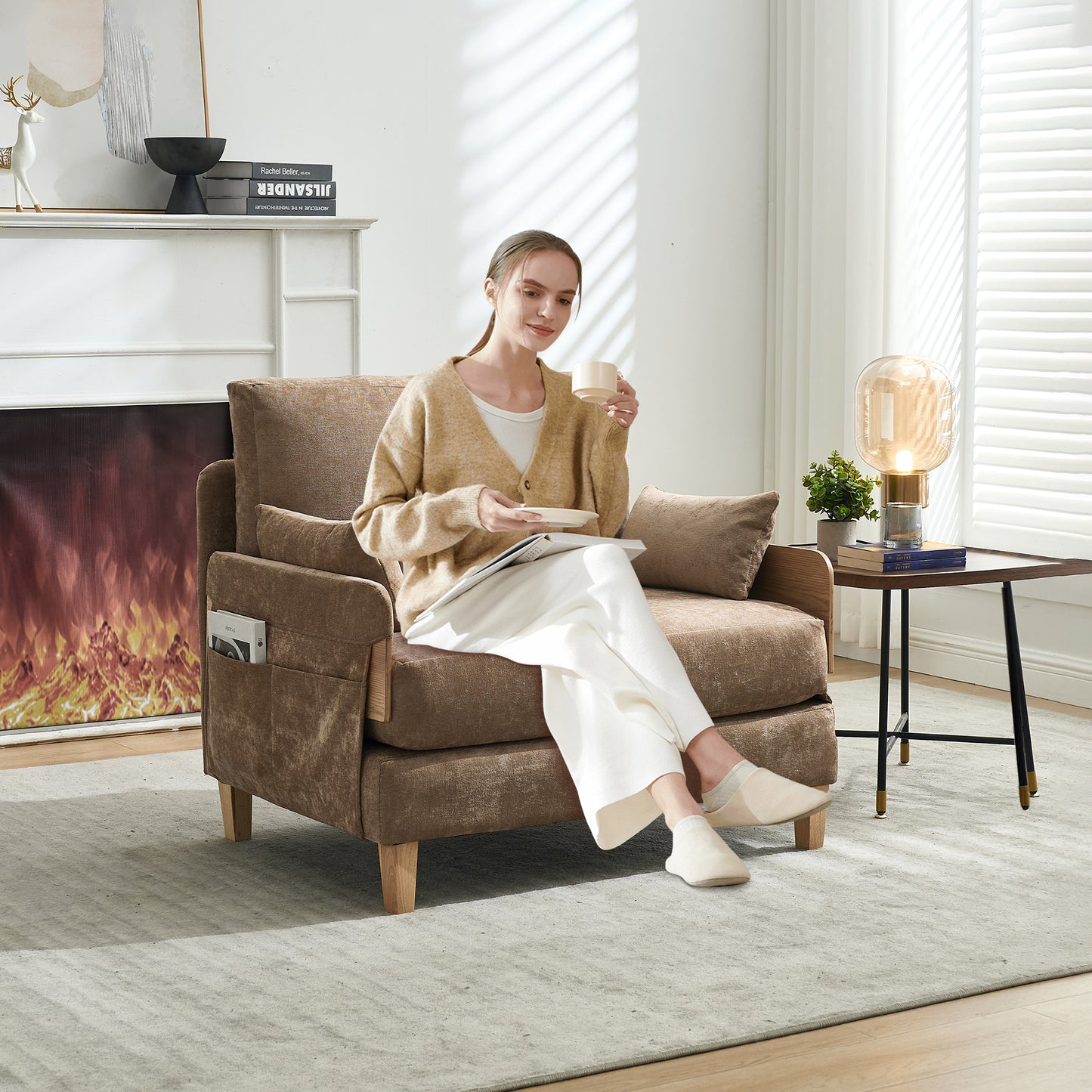 Foldable Sofa Bed Recliner - 3-in-1 Convertible Sleeper, Light Brown