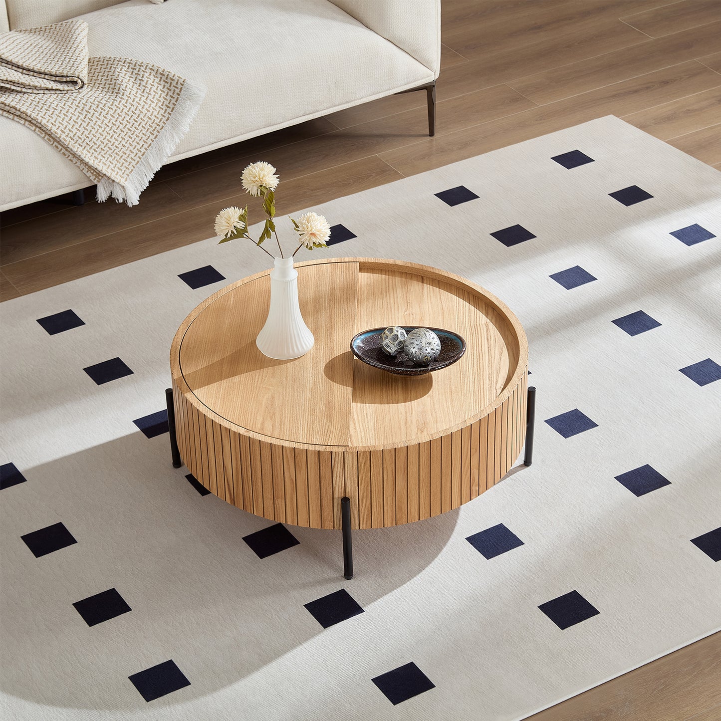 Round Coffee Table With Storage Modern Accent Tea For Bedroom Living
