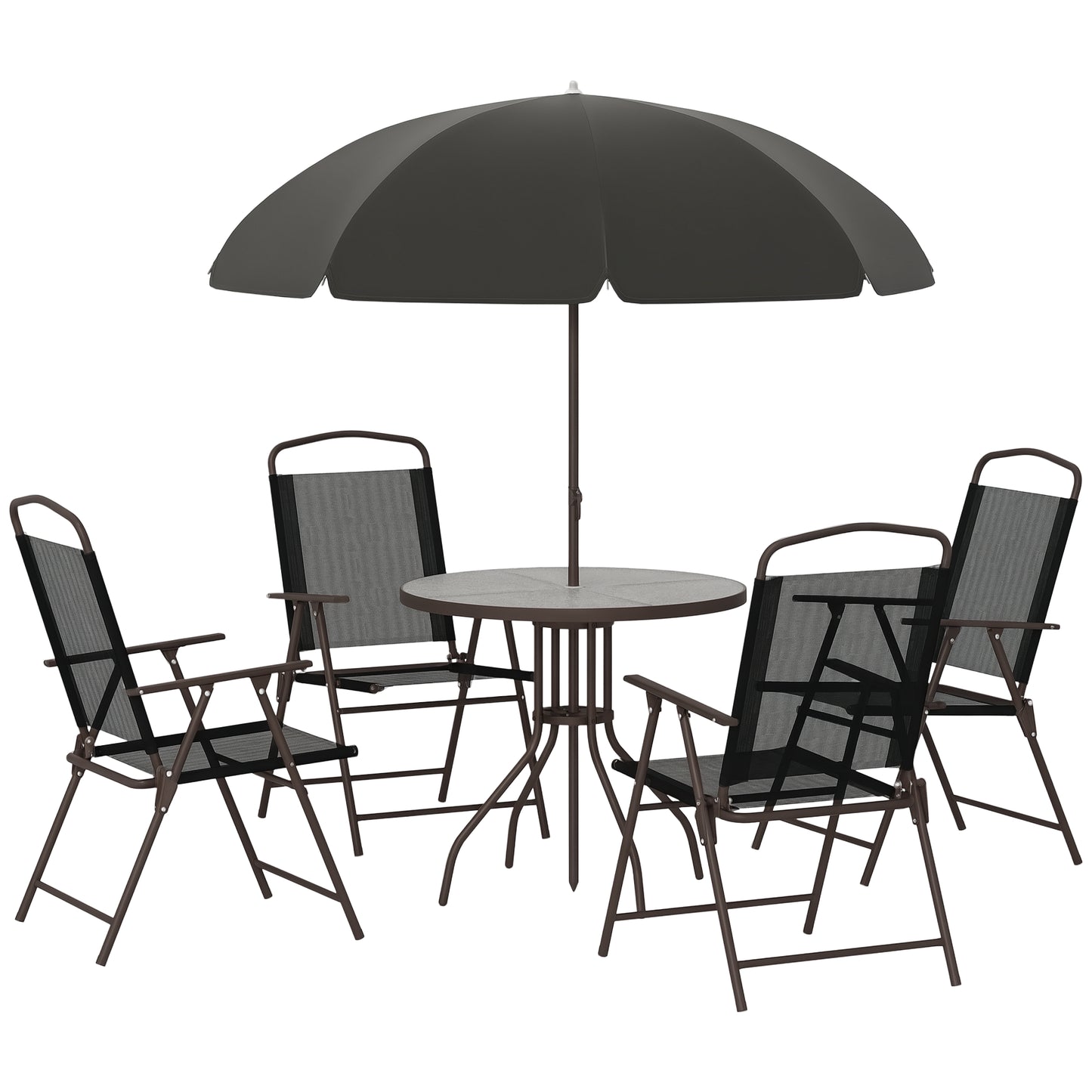 Outdoor Patio Dining Set for 4 with Umbrella & Folding Chairs