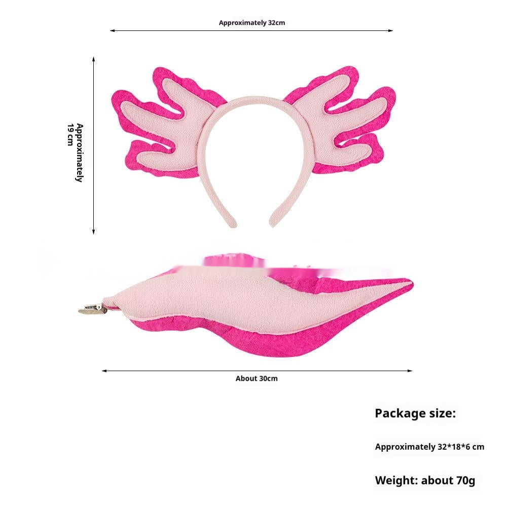 Cute Axolotl Cartoon Headband with Tail