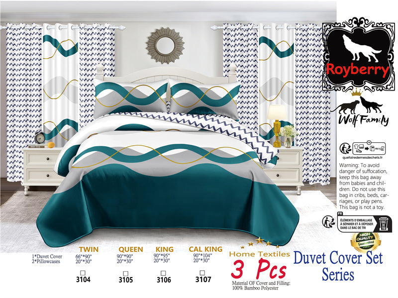 3 Piece Reversible Duvet Cover Set - Heavyweight Microfiber Bedding