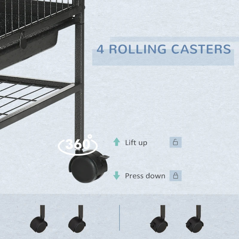 Small Animal Cage on Wheels with Storage Shelf and Removable Tray - Suitable for Hamsters, Ferrets, Rats, and Kittens
