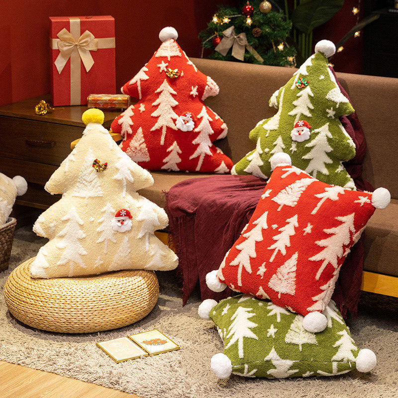 Christmas Velvet Jacquard Pillowcase with Snow, Tree & Reindeer Designs