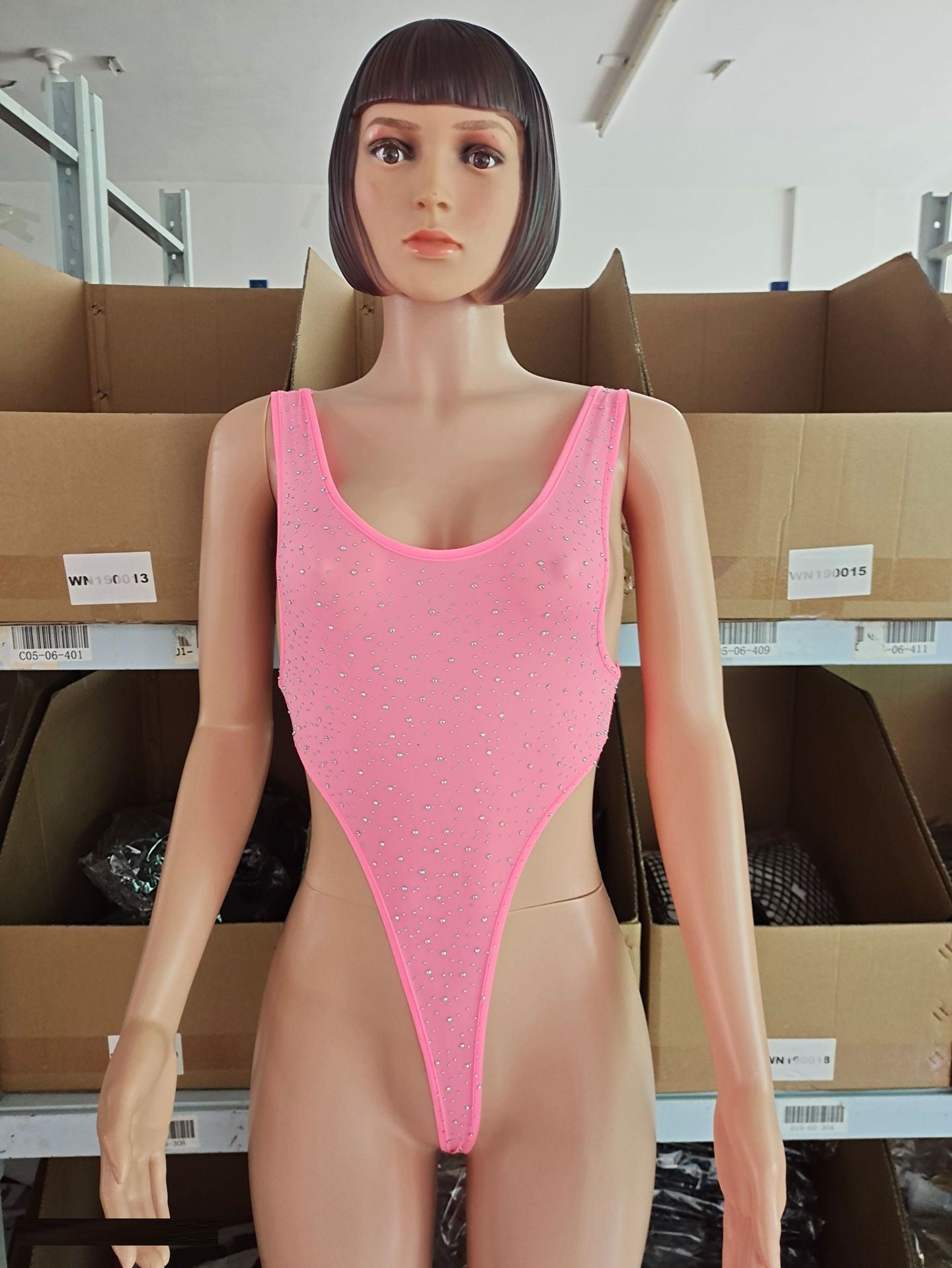 Sexy Ladies One-Piece Lingerie Bodysuit with Spot Drill Design