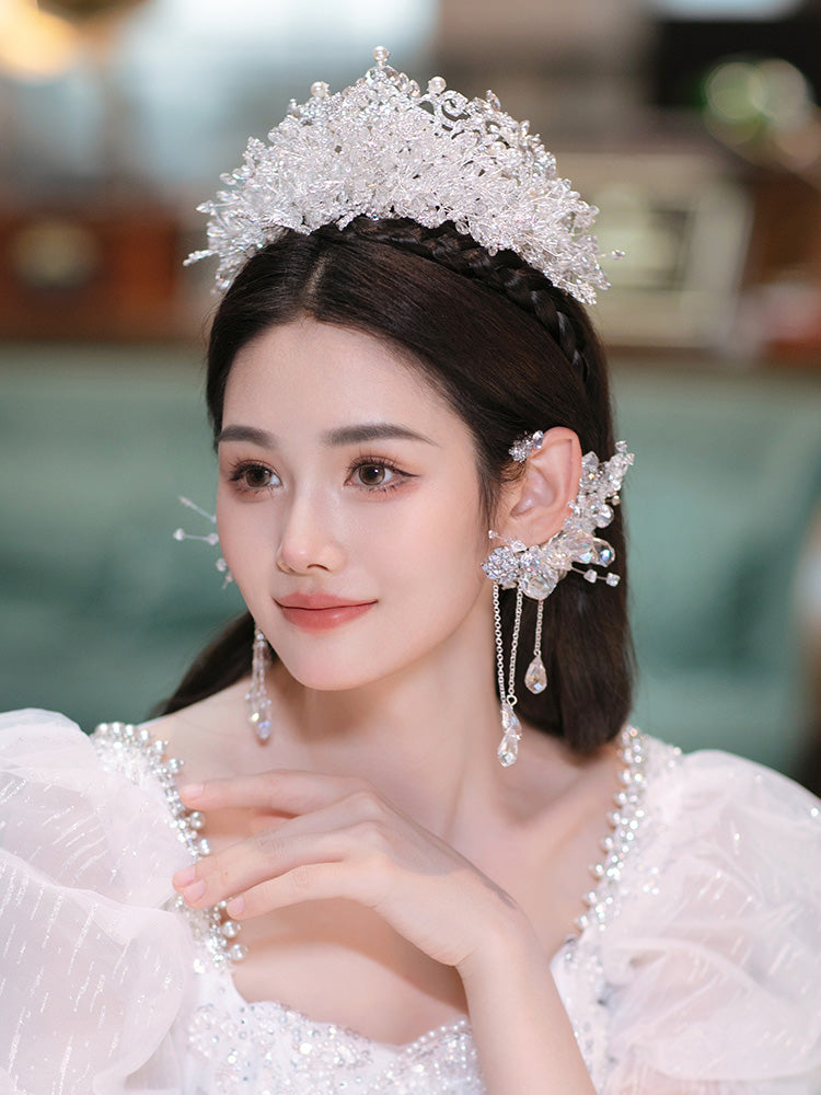 Beaded Crystal Crown Hair Accessories Set