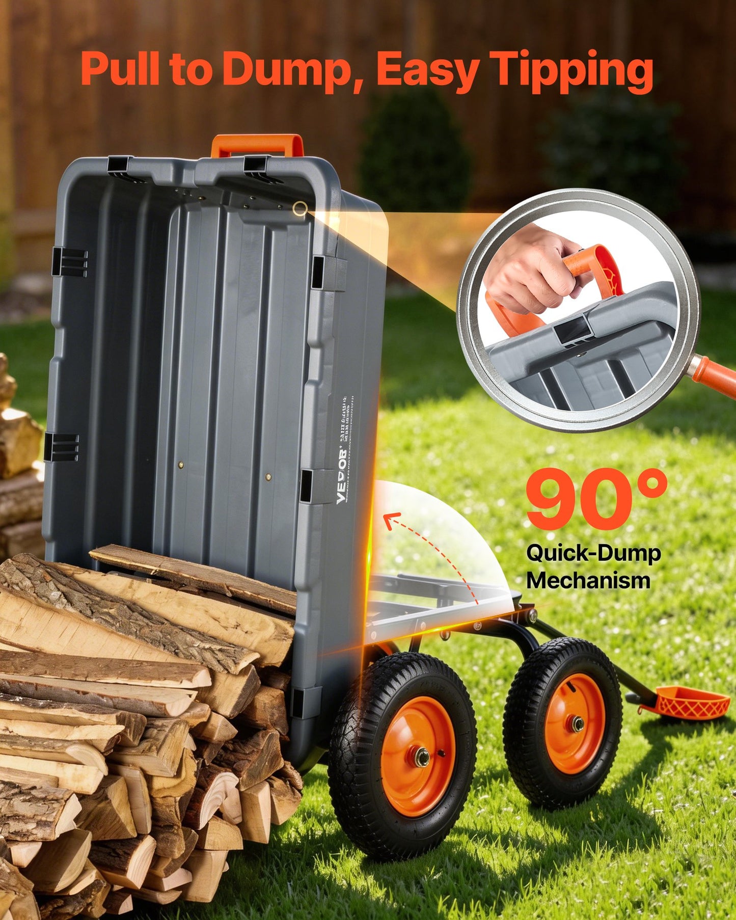 1500 Lb Poly Garden Dump Cart with Quick-Tilt Mechanism and Rotating Handle