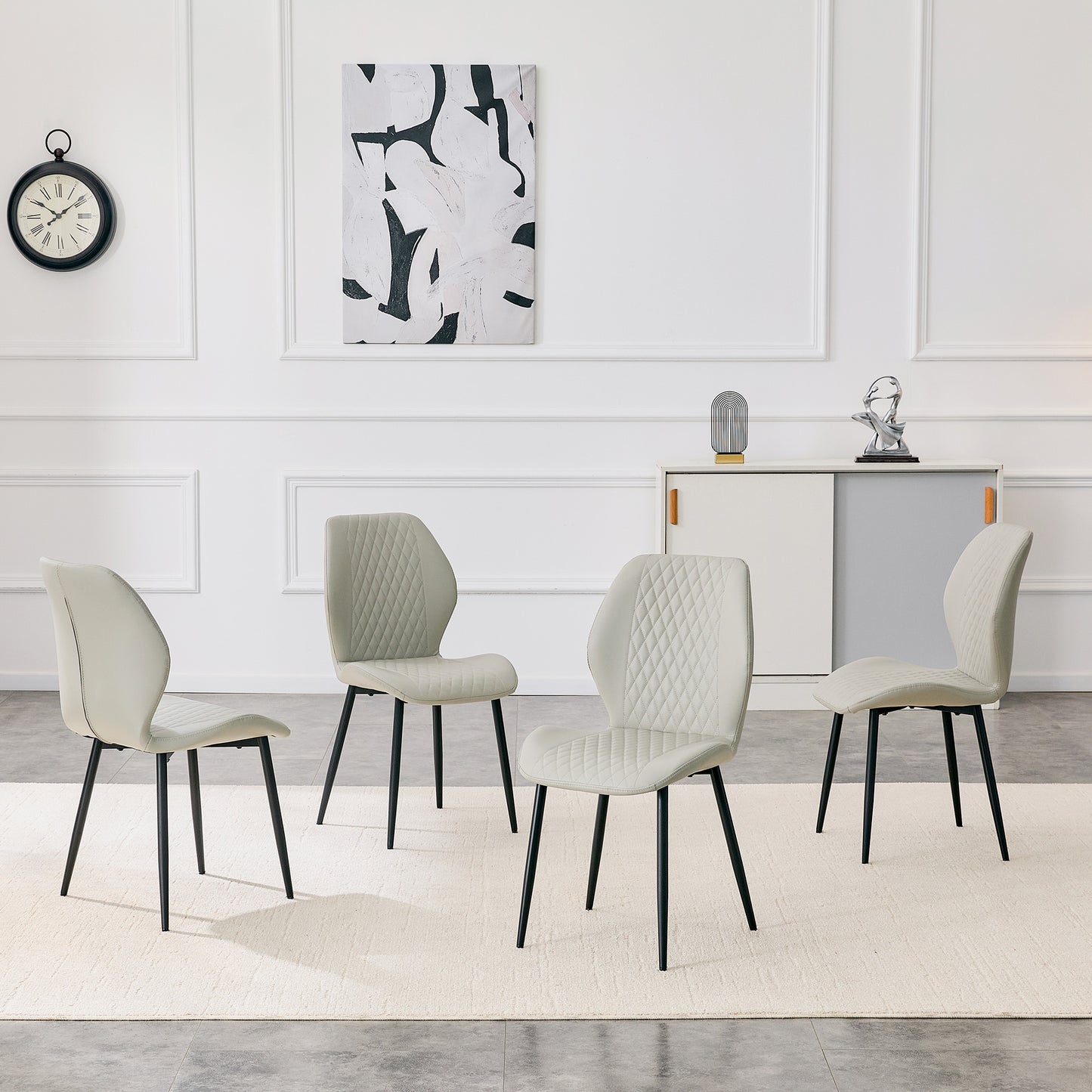 Set Of 4 Modern Light Luxury Gray Diamond-quilted PU Chairs With