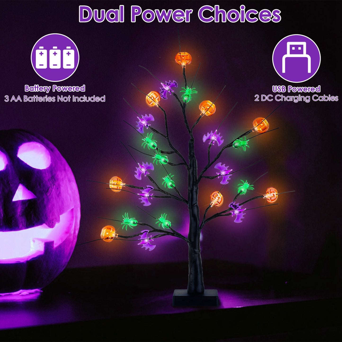 Lighted Halloween Trees - 2 Pack 1.97ft Adjustable Twigs with Timer