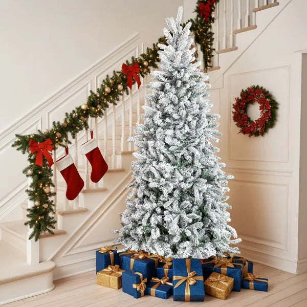 7 FT Snow Flocked Pre-lit Artificial Christmas Tree with 400 Lights