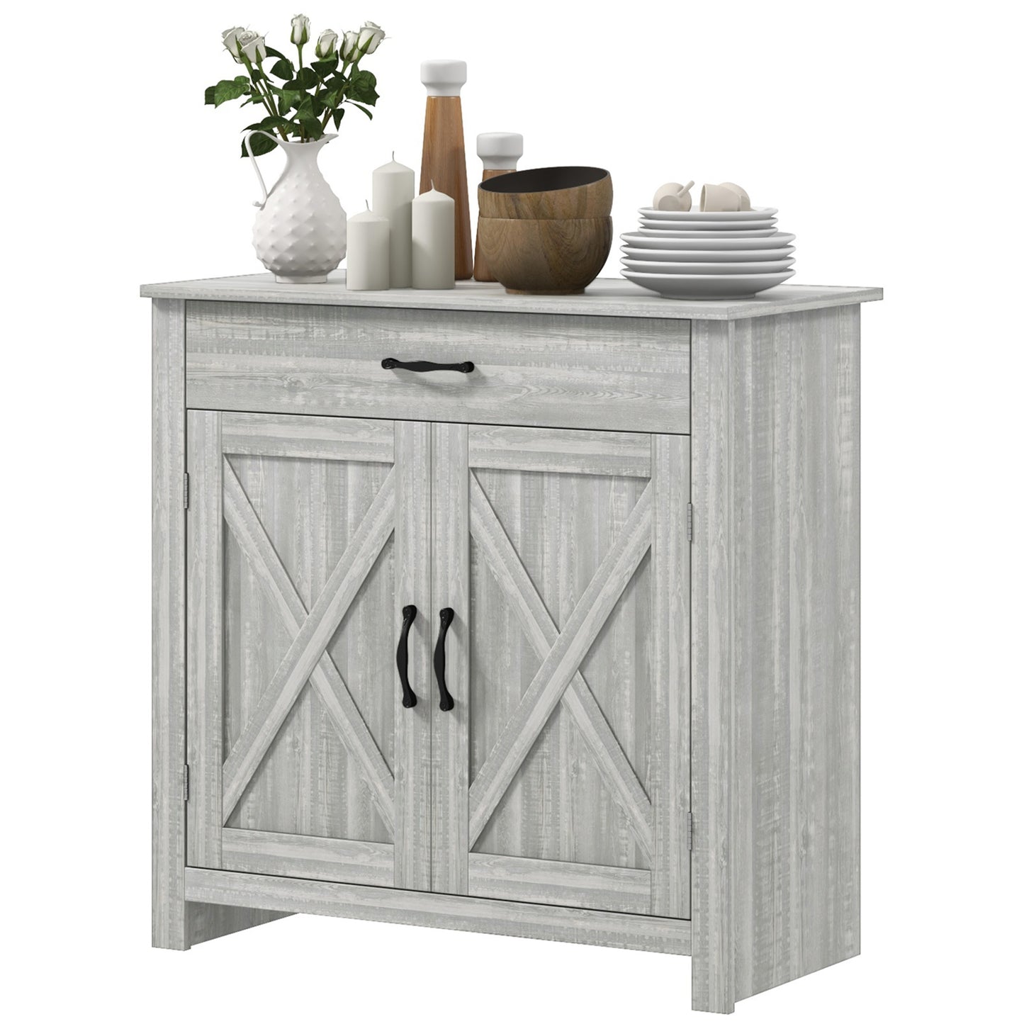 Farmhouse Sideboard Cabinet with Barn Doors - Stone Gray
