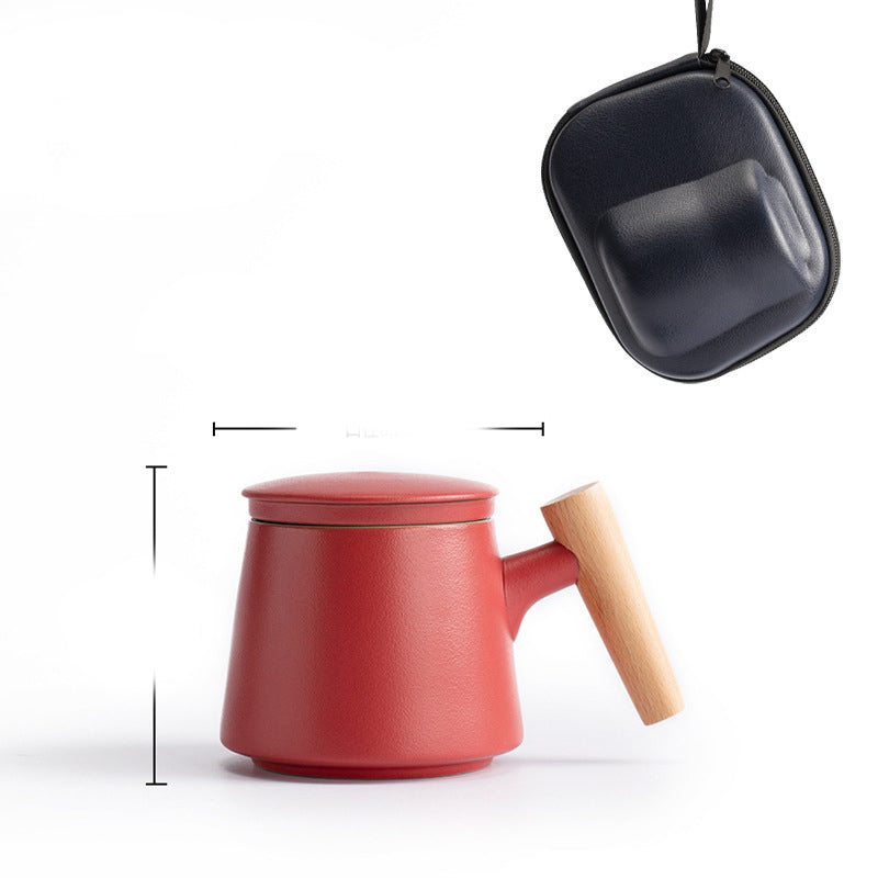 Ceramic Office Cup with Wooden Handle - Multiple Styles & Travel Bag