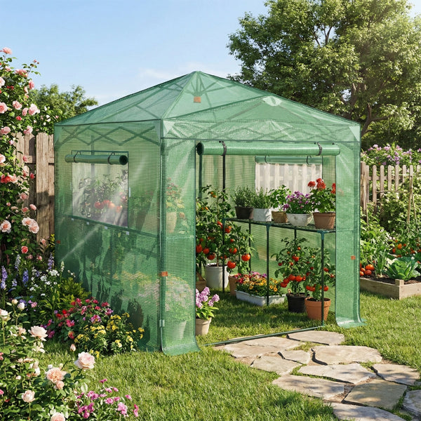 8x6ft Foldable Greenhouse Shed - Plastic Sprayed Iron Frame