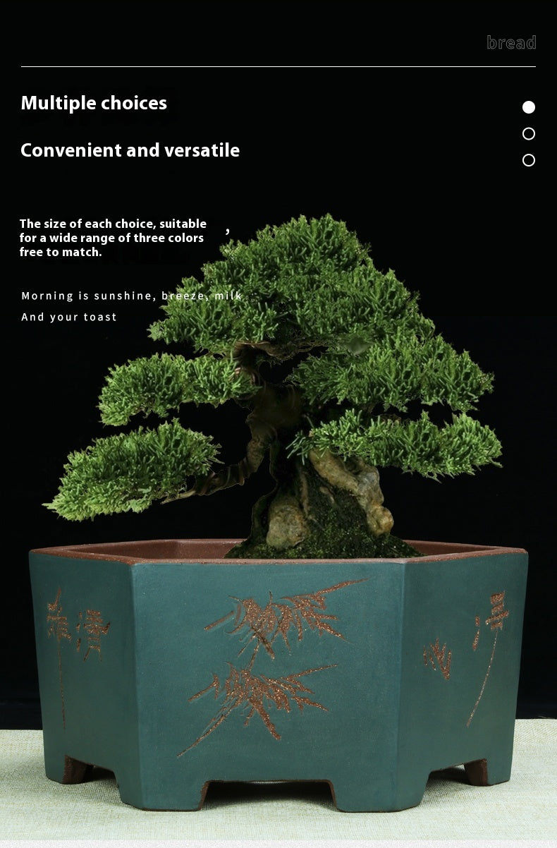 Large Hexagonal Ceramic Bonsai Basin with Purple Sand for Home Garden