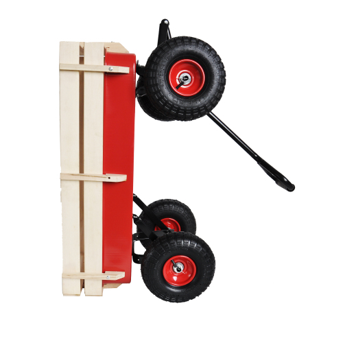 All Terrain Garden Wagon with Wood Railing and Air Tires for Outdoor Use