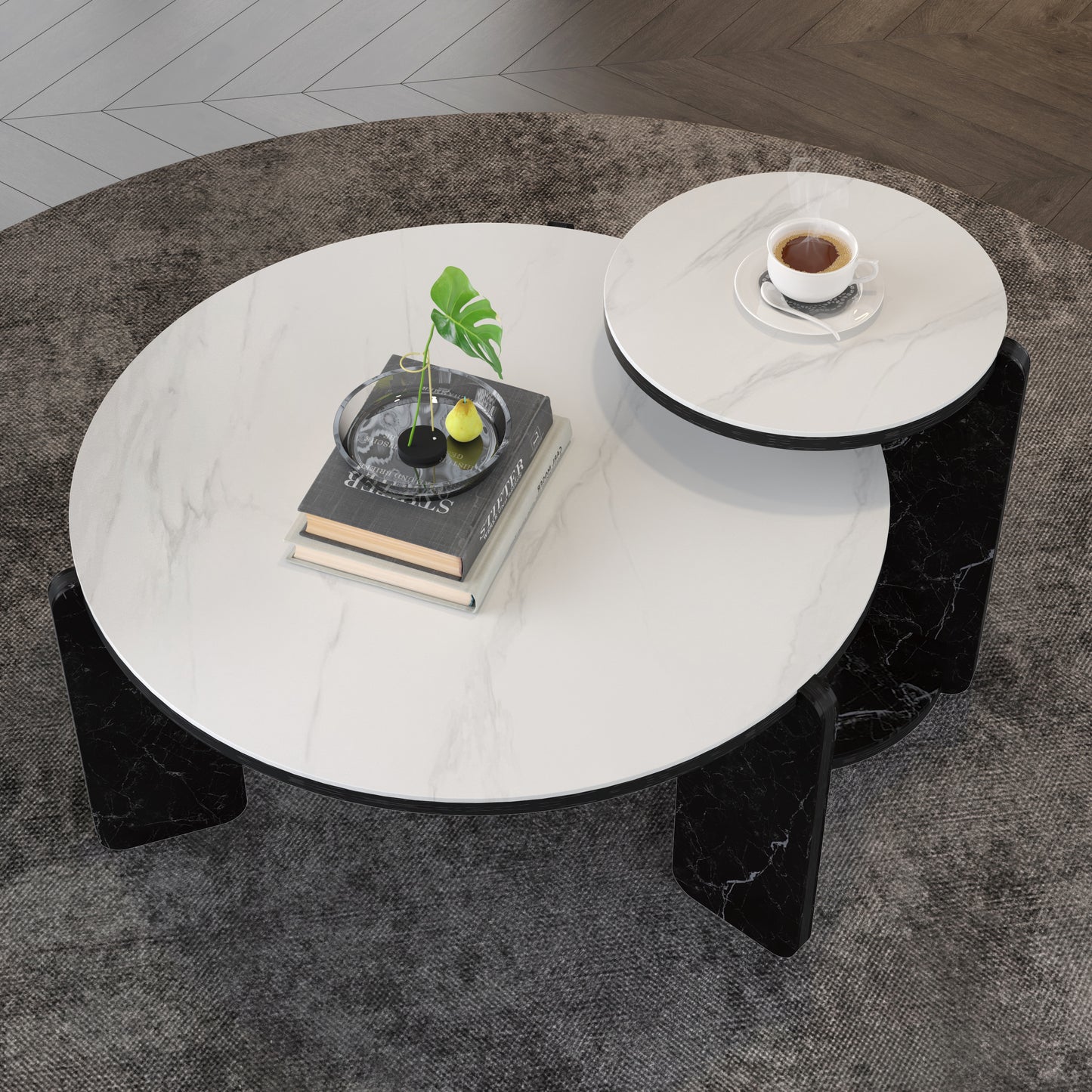 Set Of 2 Round Nesting Coffee Table For Small Place,living Room End