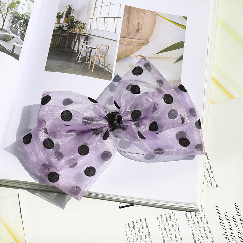 Polka Dot Mesh Bow Hairpin Clip - Women's Hair Accessories, Spring Clip