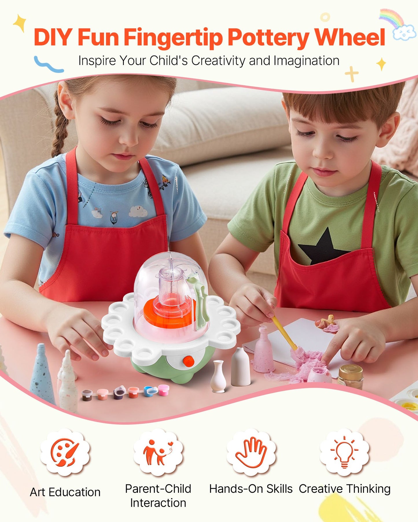 Electric Mini Pottery Wheel for Kids and Beginners - Adjustable Speed Clay Sculpting Set