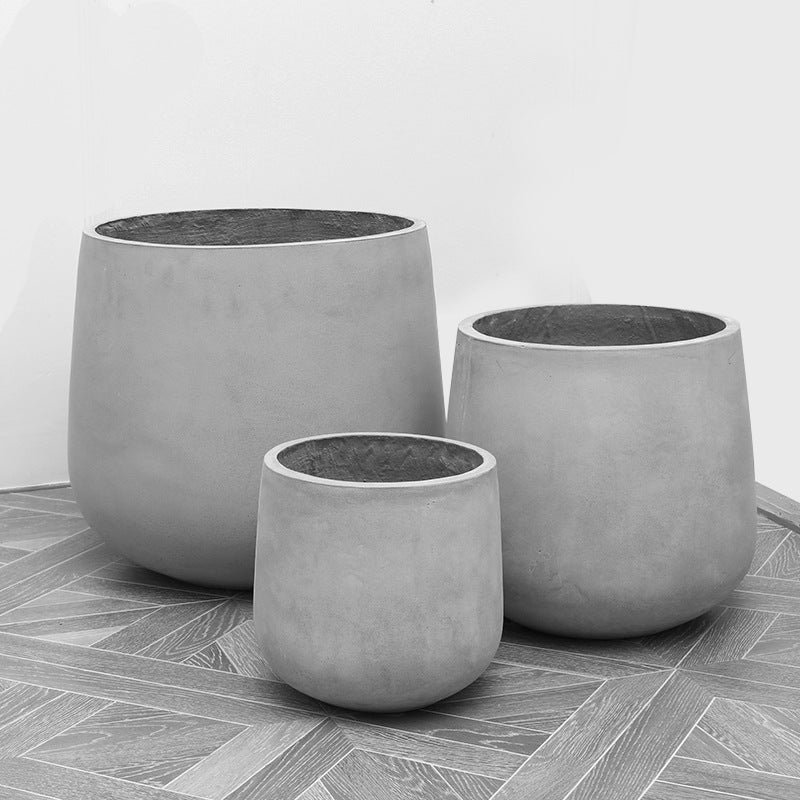 Round Cement Flowerpot with Simple Nordic Design for Home & Garden