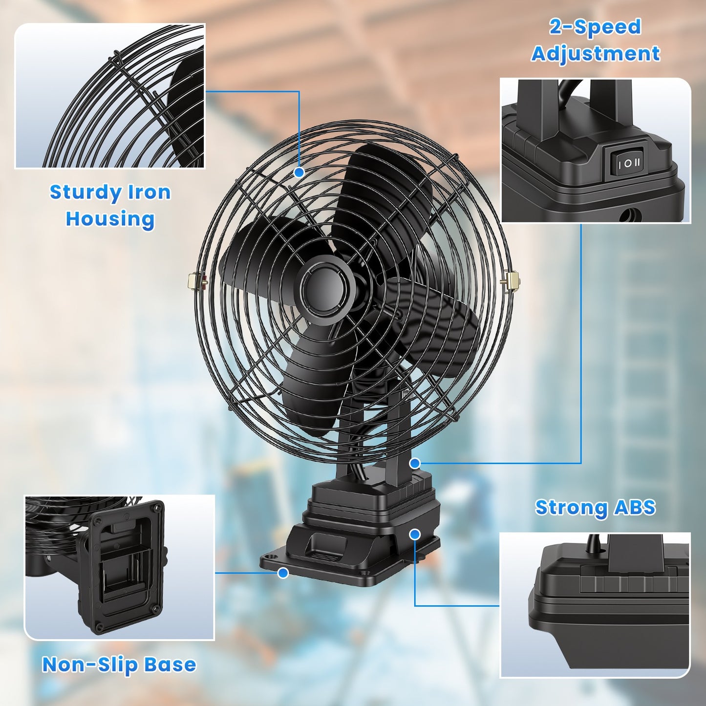 Cordless Jobsite Fan 9.06 Inch 2-Speed Portable Work Fan for 21V Battery