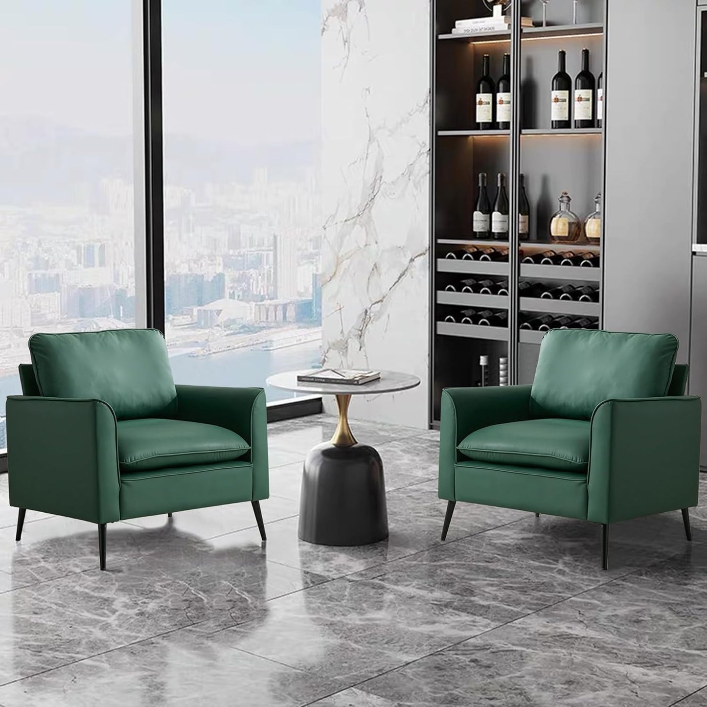 Green Cat Paw Leather Upholstered Sofa - 2PC Nordic Retro Design