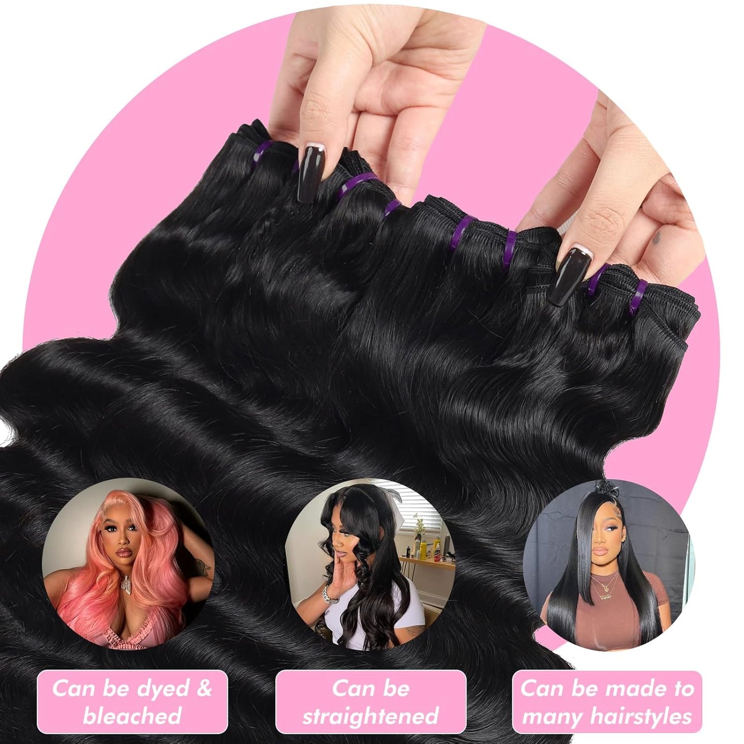 Body Wave Human Hair Bundle Extensions - Natural Black Virgin Hair