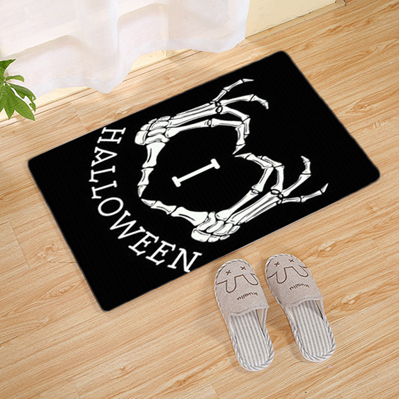 Halloween Flannel Floor Mat Non-Slip Bathroom Door Rug Skull Design